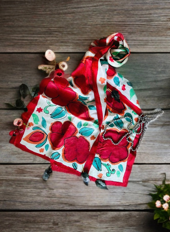 CRIMSON PETALS SILK SCARF
