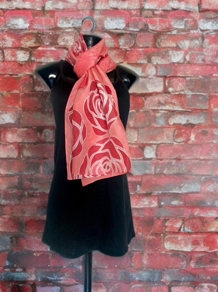 ROUGE ROSETTE – HANDPAINTED SILK SCARF