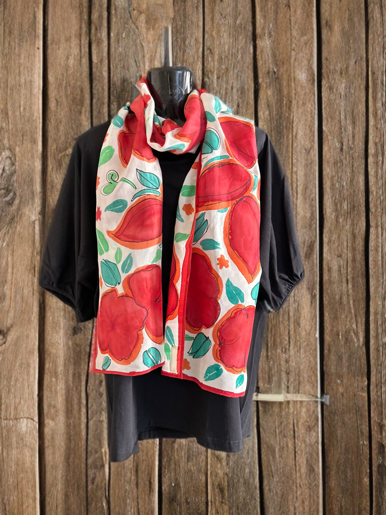CRIMSON PETALS SILK SCARF