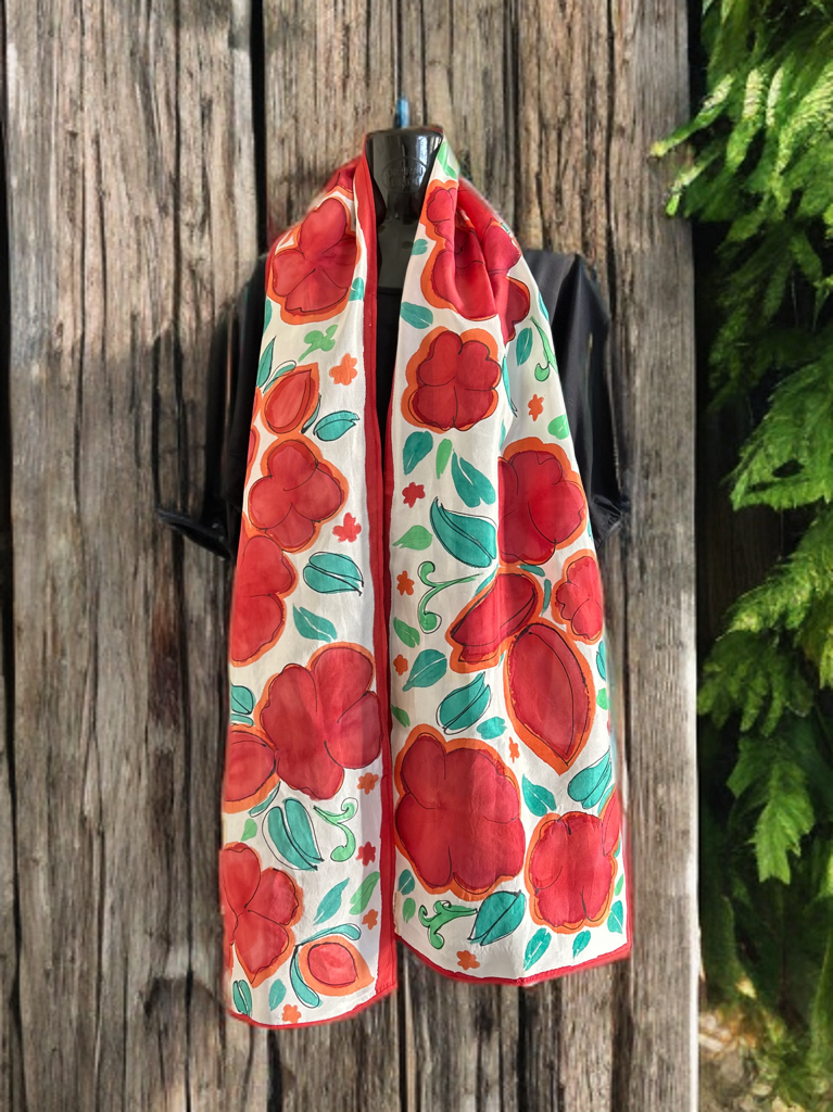 CRIMSON PETALS SILK SCARF