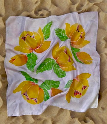 GOLDEN LAVENDER BLOOM SILK SCARF