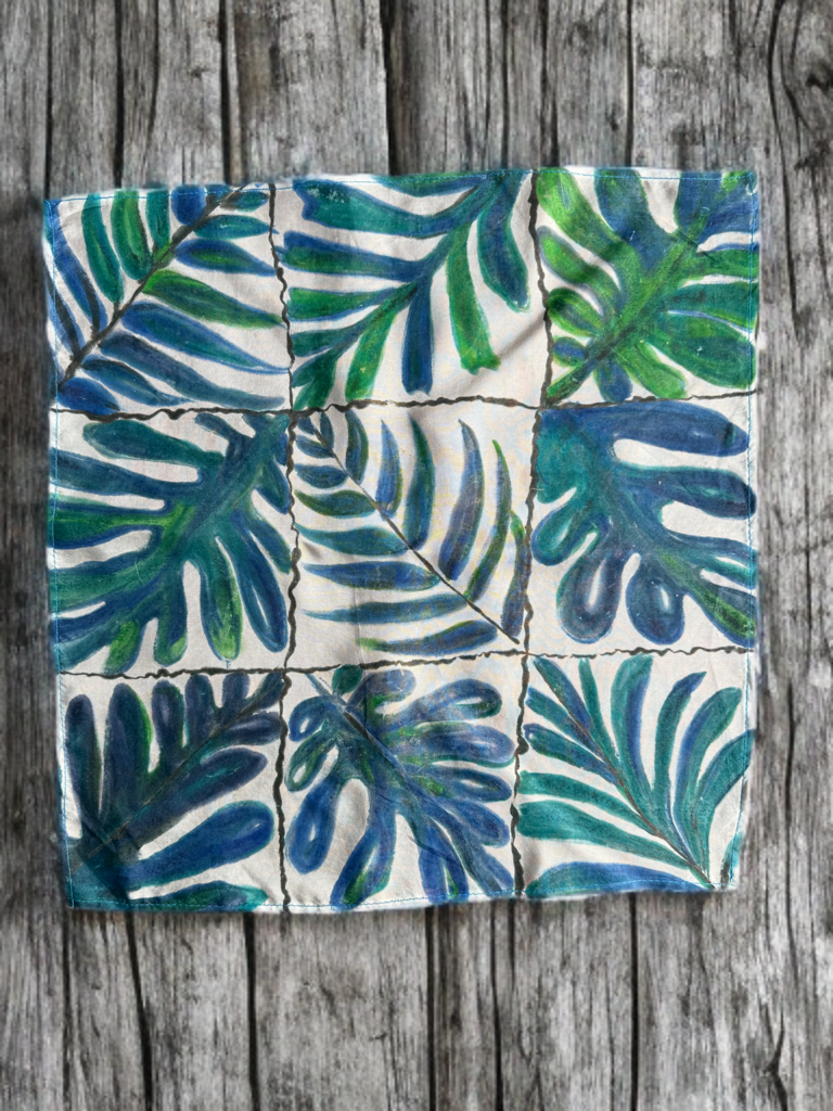 BOTANICAL MOSAIC – HANDPAINTED SILK POCKET SQUARE