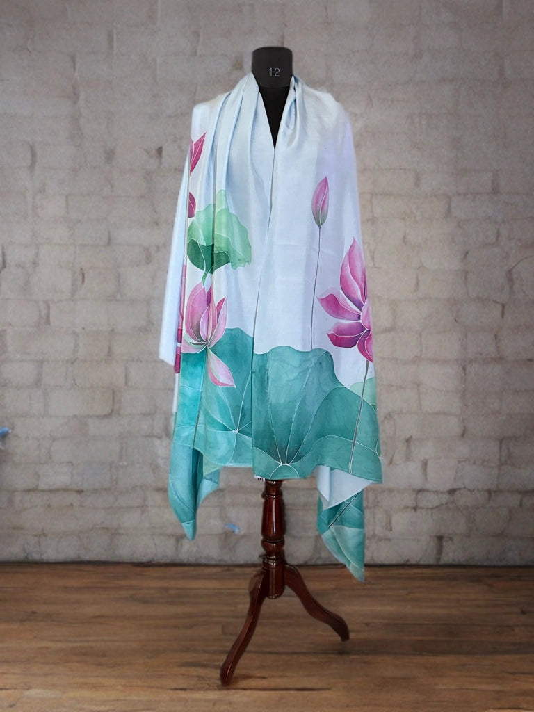Lotus Reverie – Handpainted Silk Dupatta