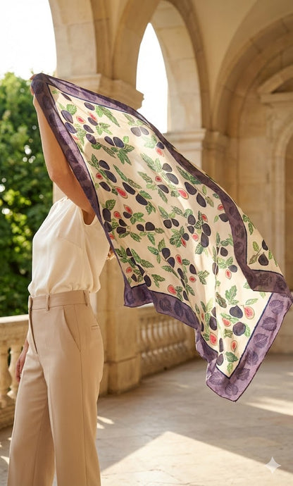 Fig Orchard Handpainted Silk Crepe Scarf