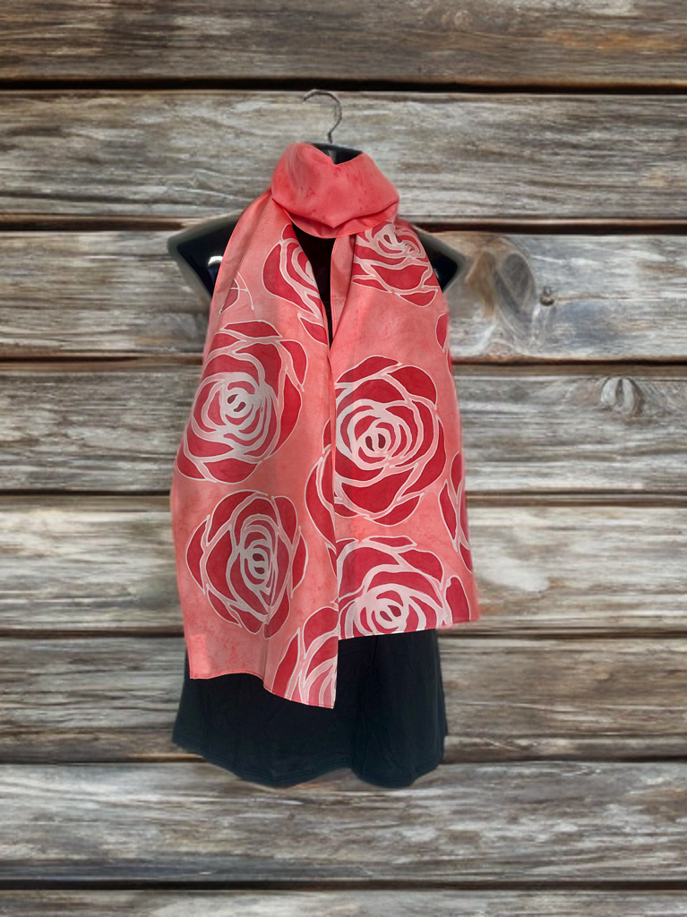 ROUGE ROSETTE – HANDPAINTED SILK SCARF