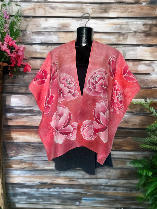 SCARLET PEONY BLOOM SILK SCARF