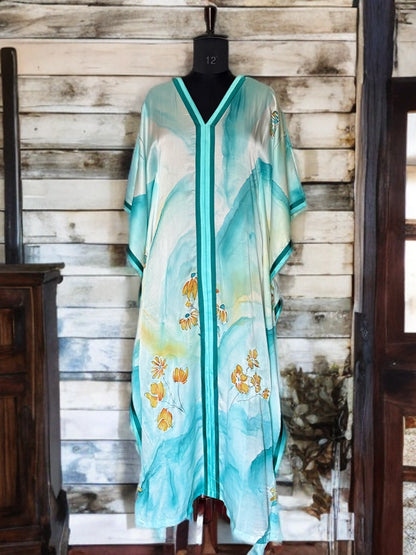 Aqua Drift Silk Kaftan