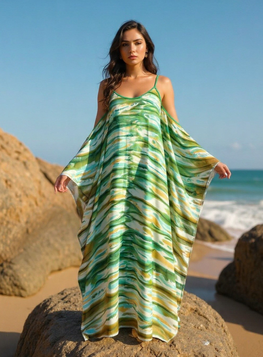 Ripples – Handpainted Silk Crepe Beach Kaftan