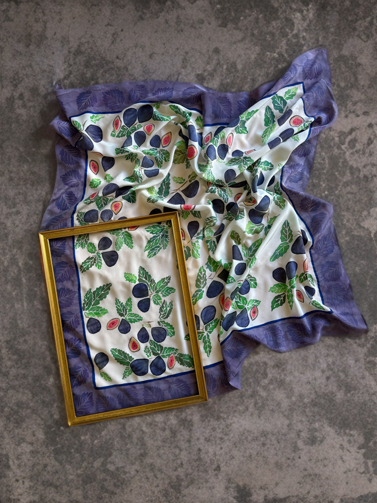 Fig Orchard Handpainted Silk Crepe Scarf