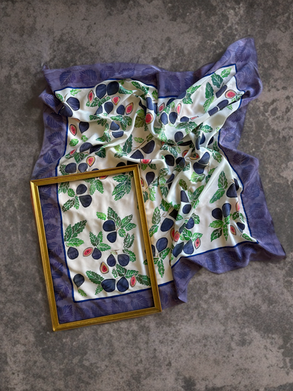 Fig Orchard Handpainted Silk Crepe Scarf