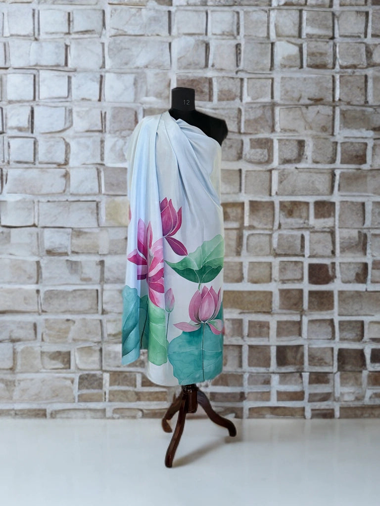 Lotus Reverie – Handpainted Silk Dupatta