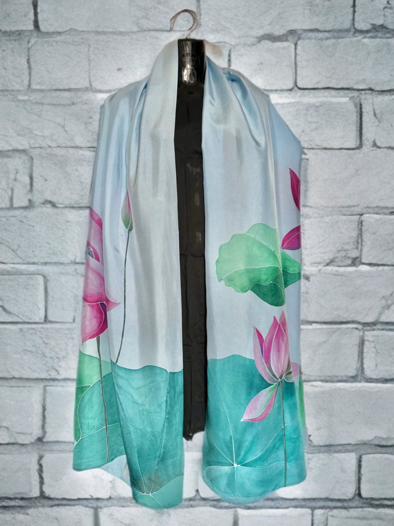 Lotus Reverie – Handpainted Silk Dupatta