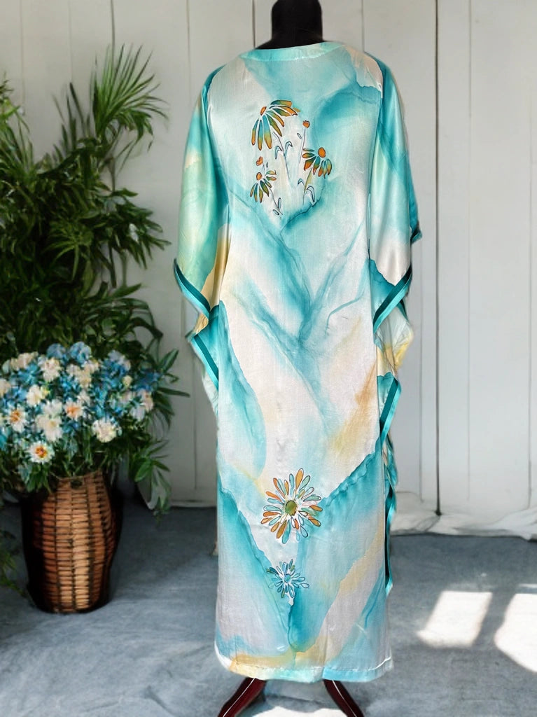 Aqua Drift Silk Kaftan