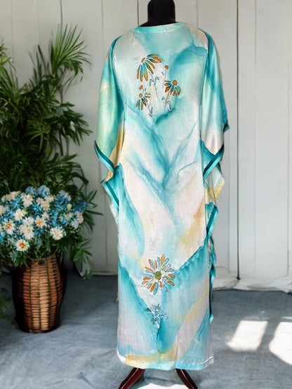 Aqua Drift Silk Kaftan