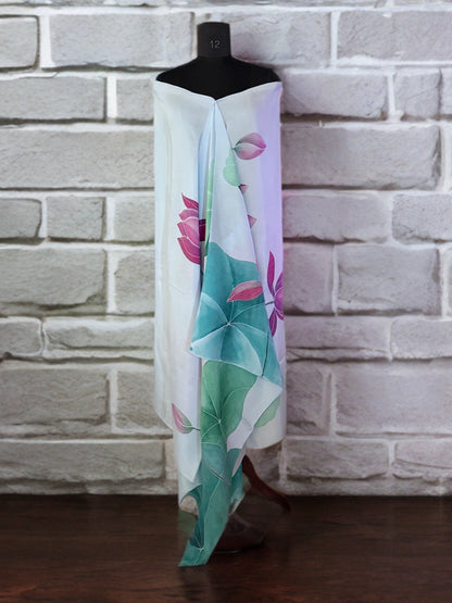 Lotus Reverie – Handpainted Silk Dupatta