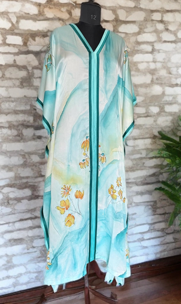 Aqua Drift Silk Kaftan