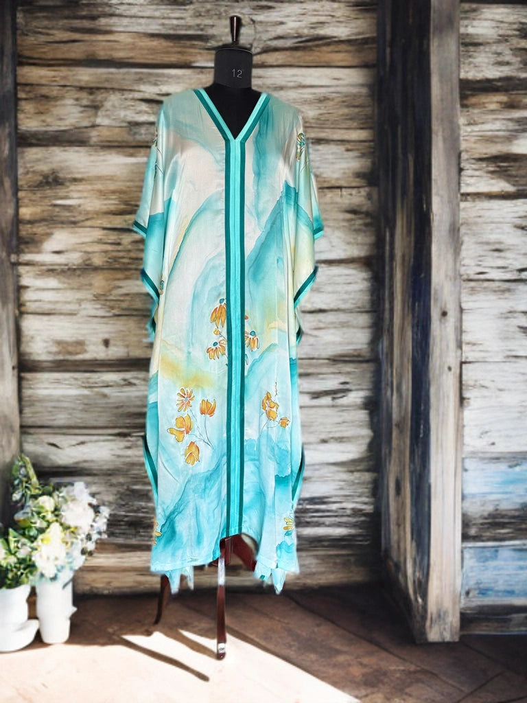 Aqua Drift Silk Kaftan