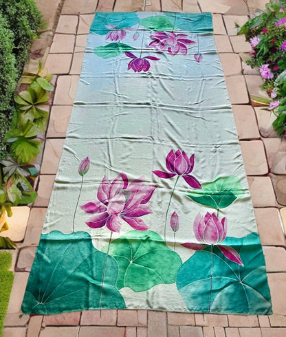 Lotus Reverie – Handpainted Silk Dupatta