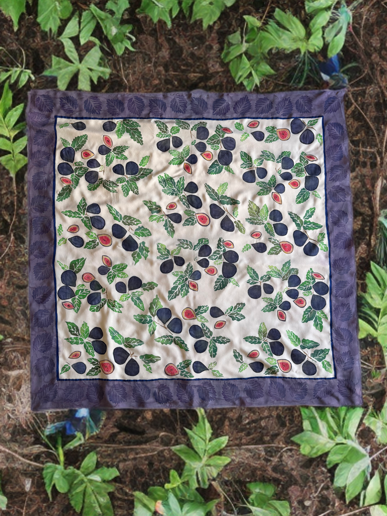 Fig Orchard Handpainted Silk Crepe Scarf