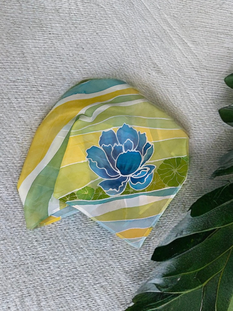 BLUE PEONY SILK SCARF