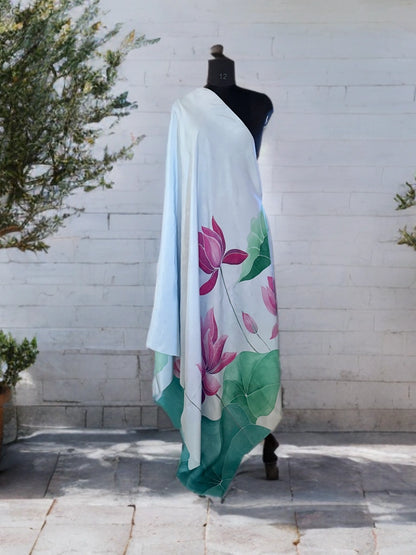 Lotus Reverie – Handpainted Silk Dupatta
