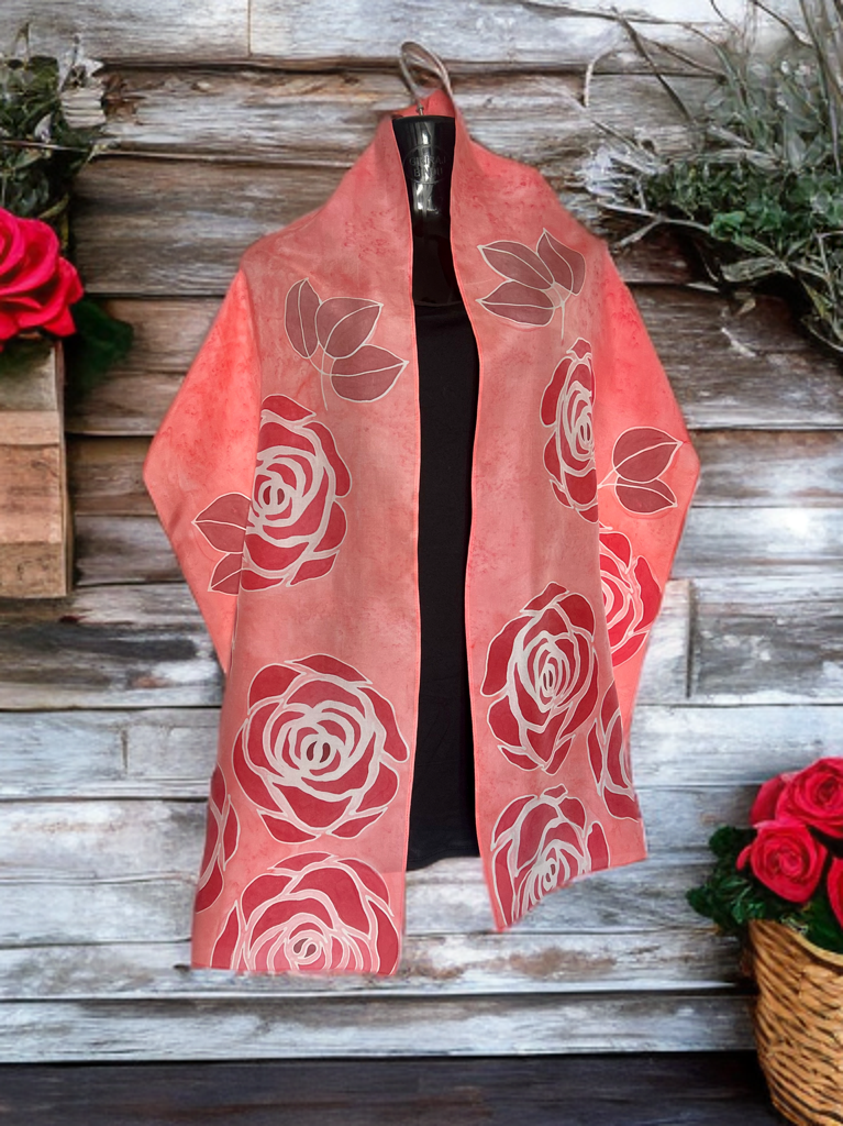 ROUGE ROSETTE – HANDPAINTED SILK SCARF