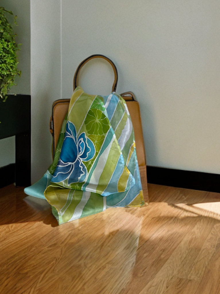 BLUE PEONY SILK SCARF