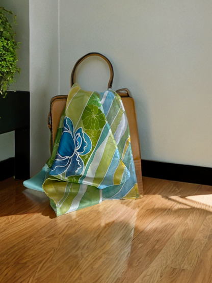 BLUE PEONY SILK SCARF