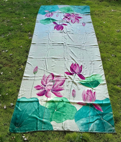 Lotus Reverie – Handpainted Silk Dupatta