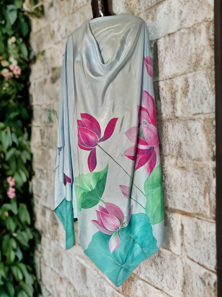 Lotus Reverie – Handpainted Silk Dupatta