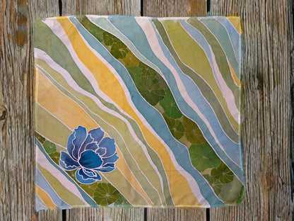 BLUE PEONY SILK SCARF