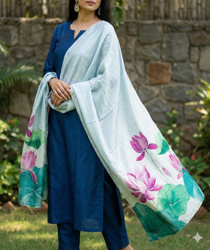 Lotus Reverie – Handpainted Silk Dupatta