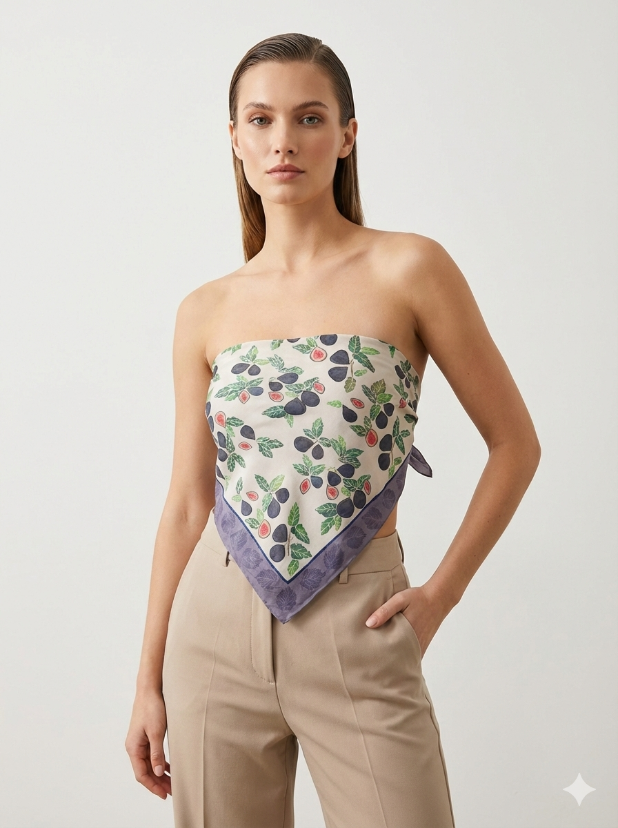 Fig Orchard Handpainted Silk Crepe Scarf