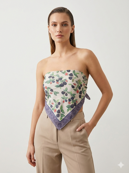 Fig Orchard Handpainted Silk Crepe Scarf