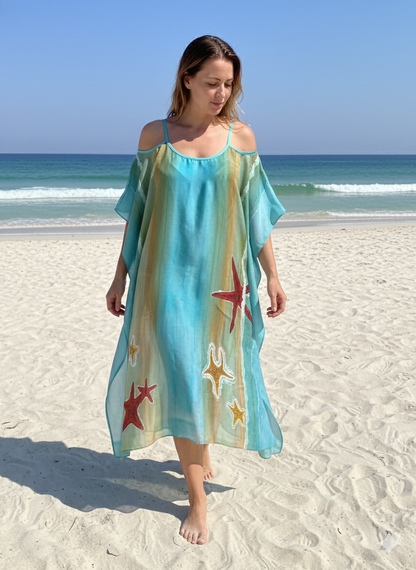 Tide & Star – Handpainted Silk Crepe Beach Kaftan