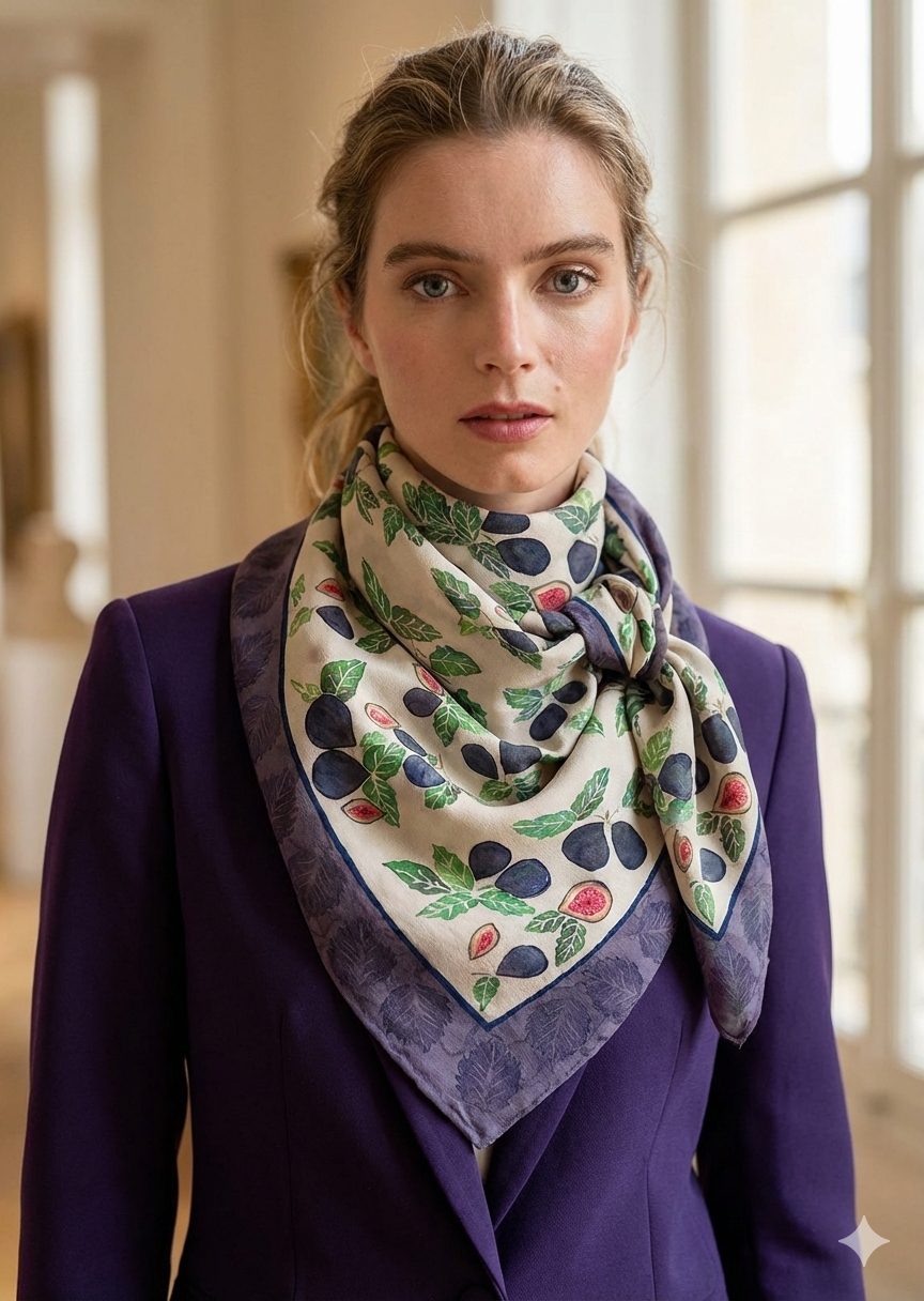 Fig Orchard Handpainted Silk Crepe Scarf