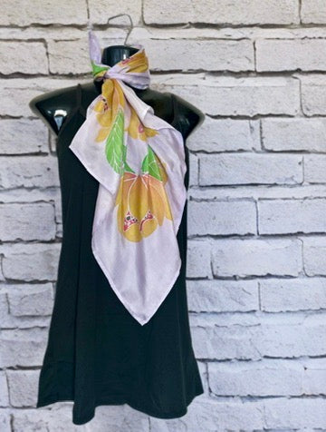 GOLDEN LAVENDER BLOOM SILK SCARF