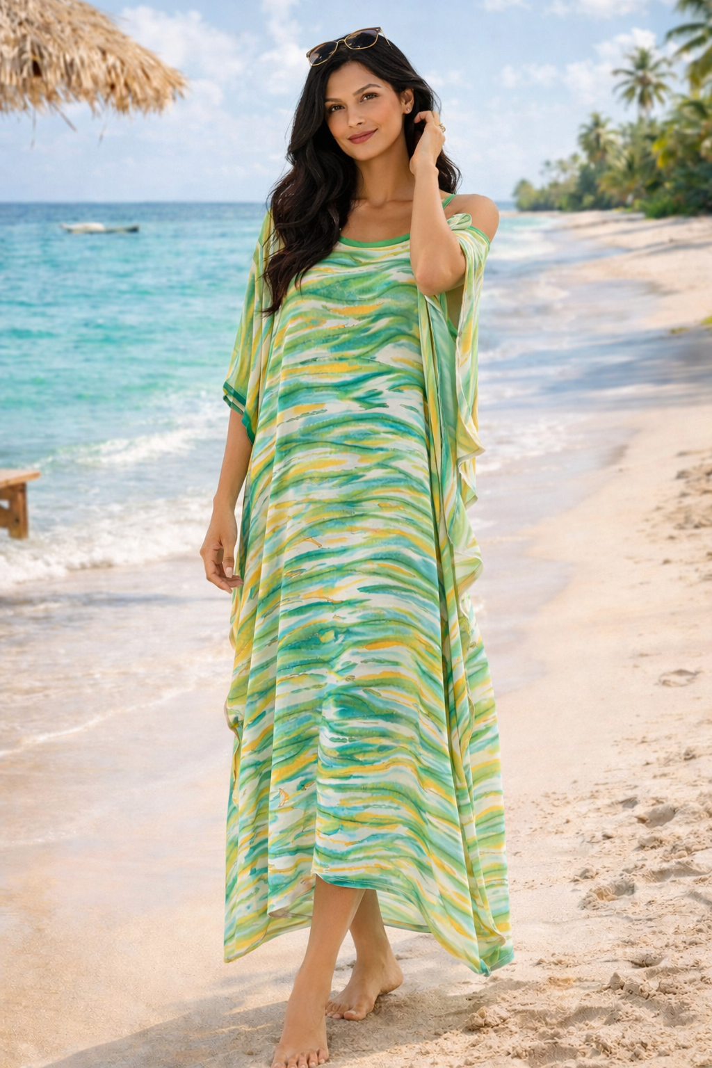 Ripples – Handpainted Silk Crepe Beach Kaftan