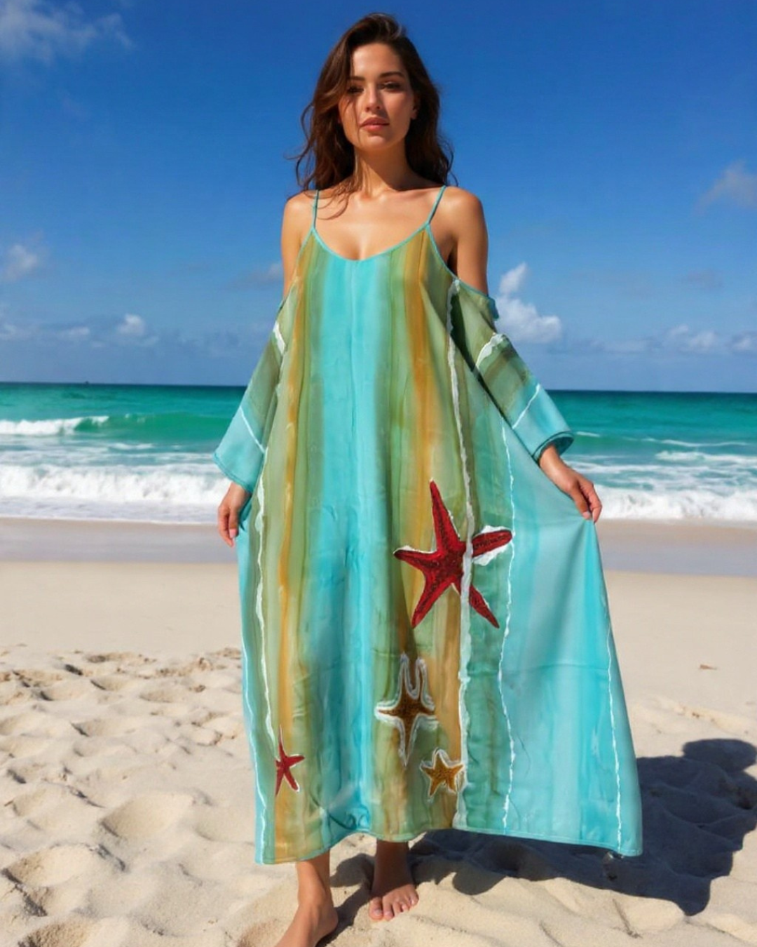 Tide & Star – Handpainted Silk Crepe Beach Kaftan