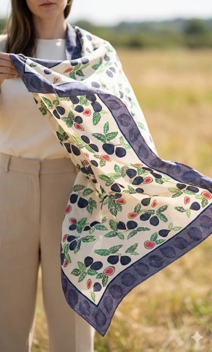 Fig Orchard Handpainted Silk Crepe Scarf